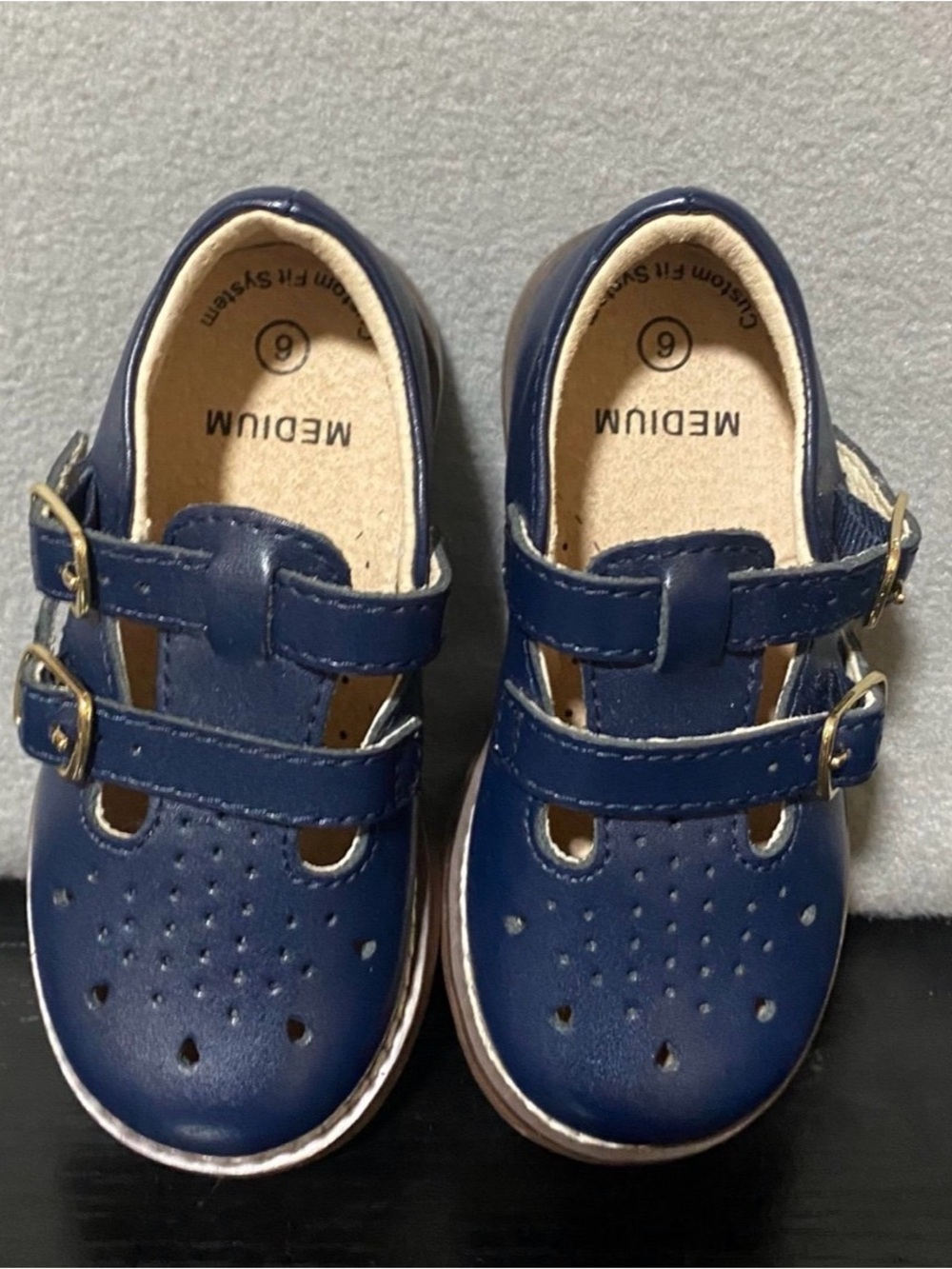 FootMates Navy Blue Double-Strap Perforated Toddler Shoes